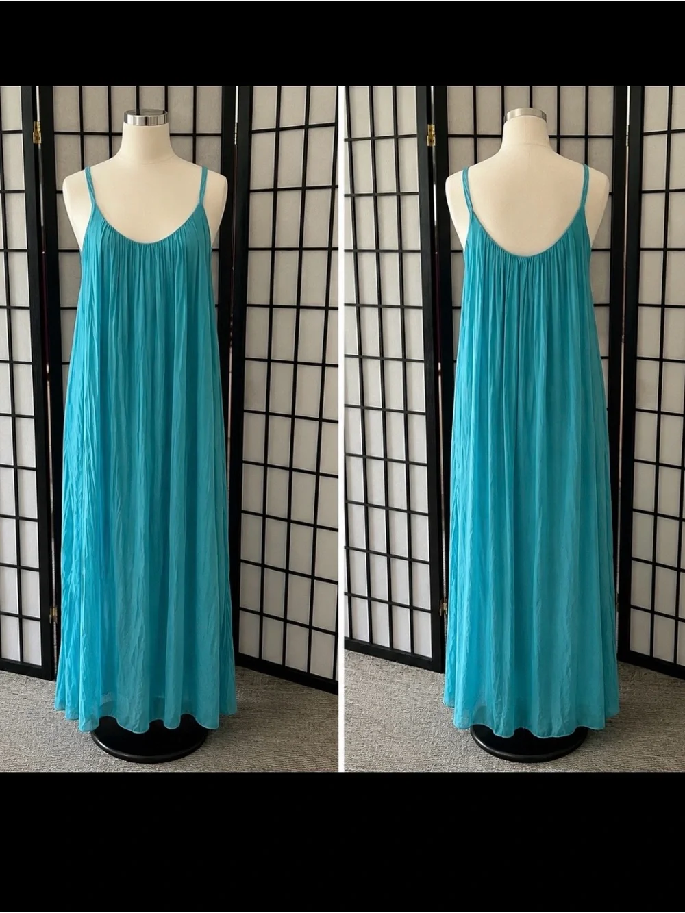 Women's Turquoise Maxi Dress - Sleeveless Flowing Slip Dress - Picture 1 of 3